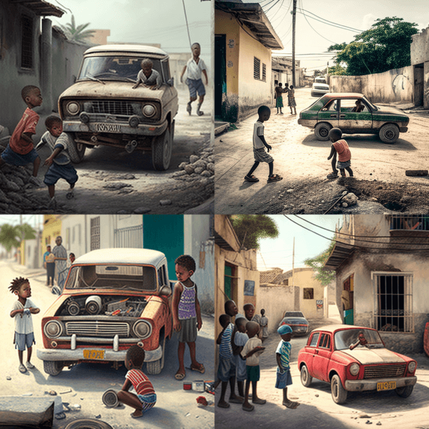Гаитянские дети играют на улицах Midjourney