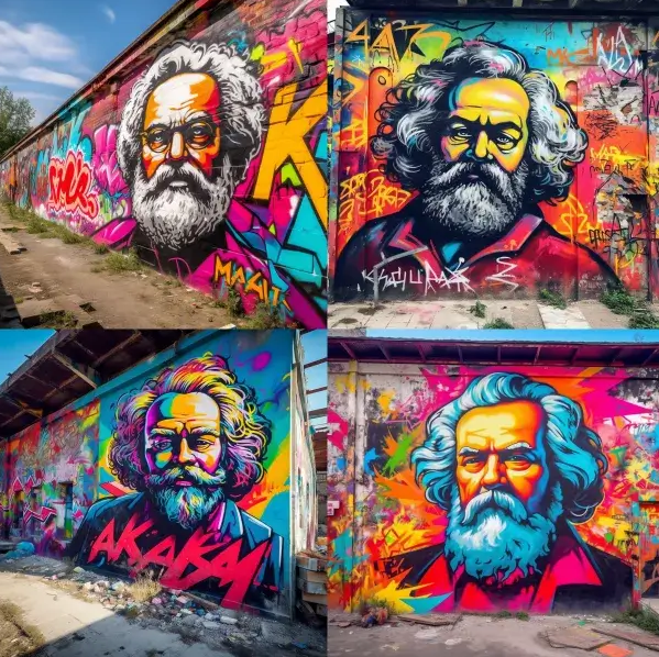 Карл Маркс в стиле стрит-арт Midjourney