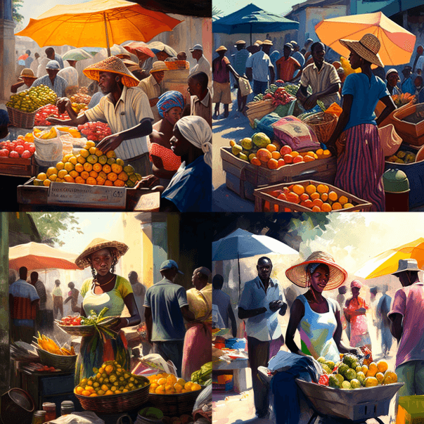 Оживленный Гаитянский рынок Midjourney