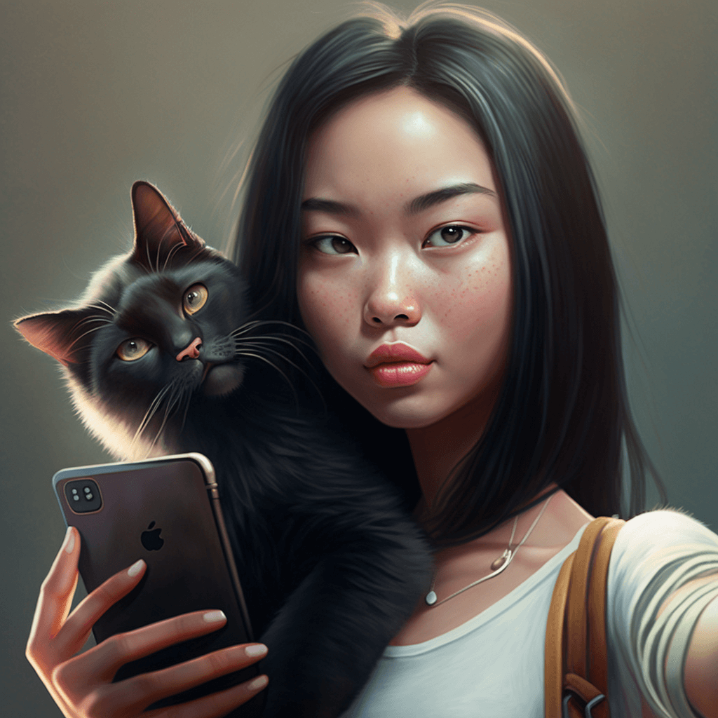 Азиатская девушка с кошкой