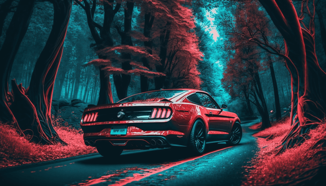Красный Ford Mustang Midjourney