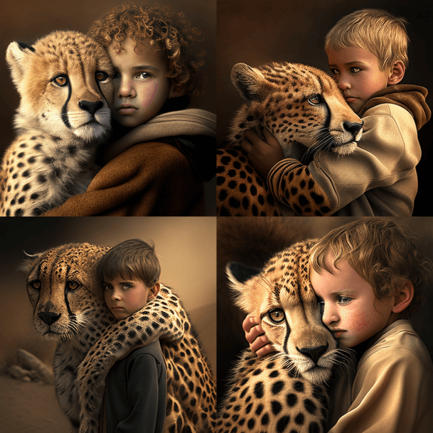 Мальчик держит гепарда