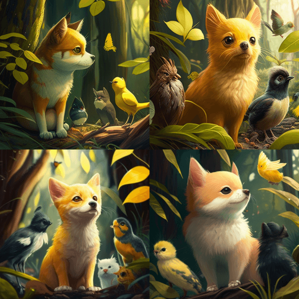 Желтый котенок в лесу