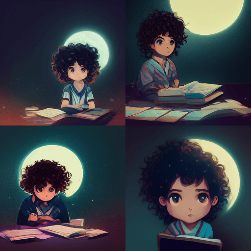 Мальчик с Книжками на фоне Луны