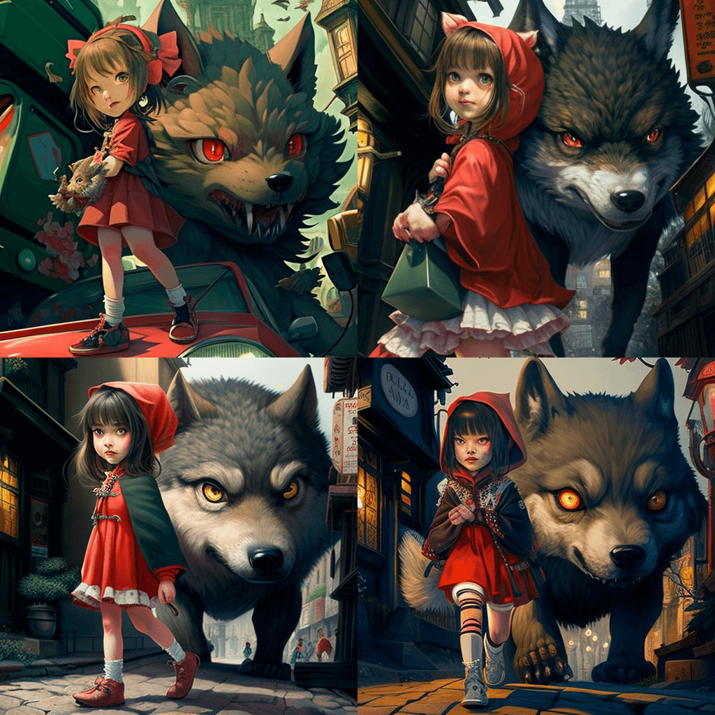 Японская Девочка с Большим волком