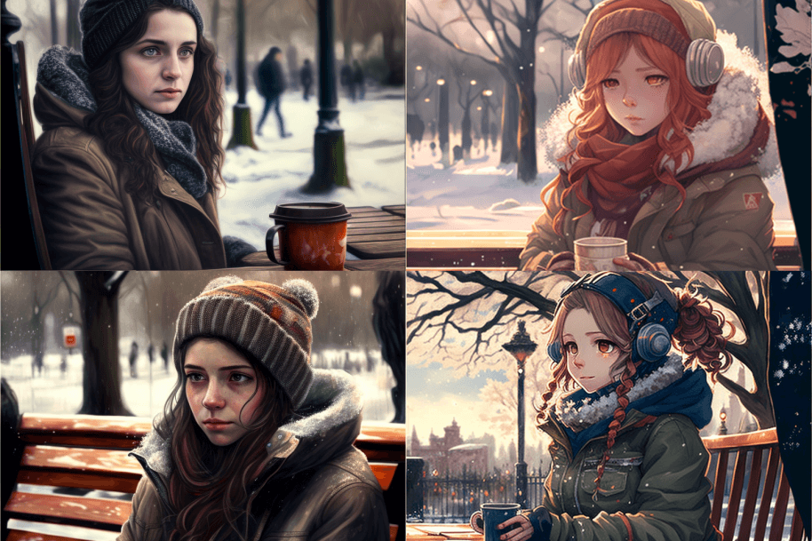 Молодая девушка в наушниках зимой