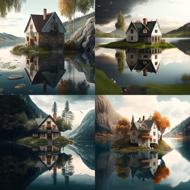 Красивый дом у озера Midjourney