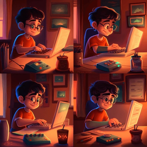 Мальчик кодит на своем компьютере Midjourney