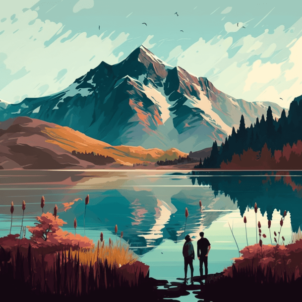 Пара на фоне озера и гор