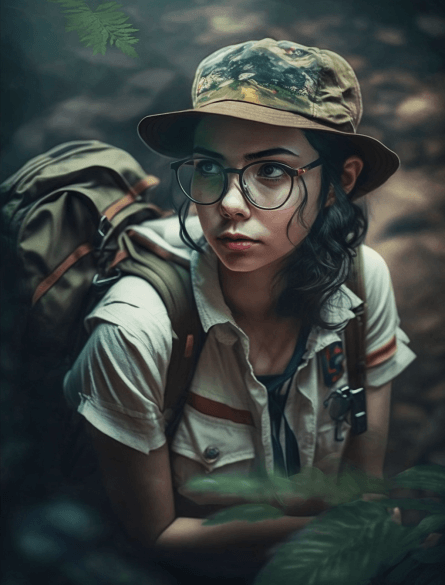 Туристка в лесу