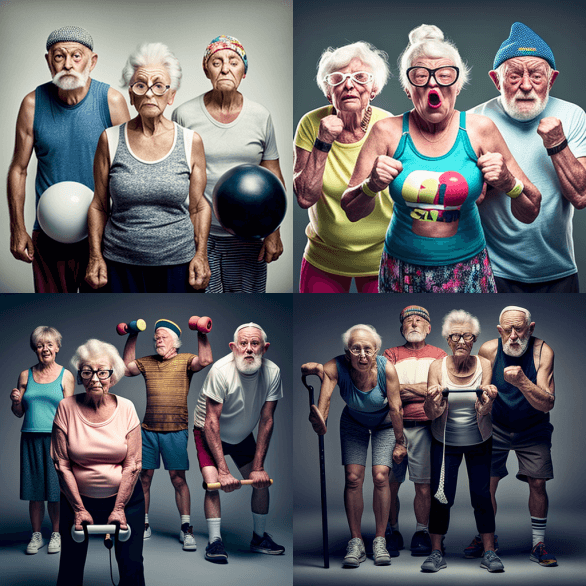 Группа спортивных пожилых людей Midjourney