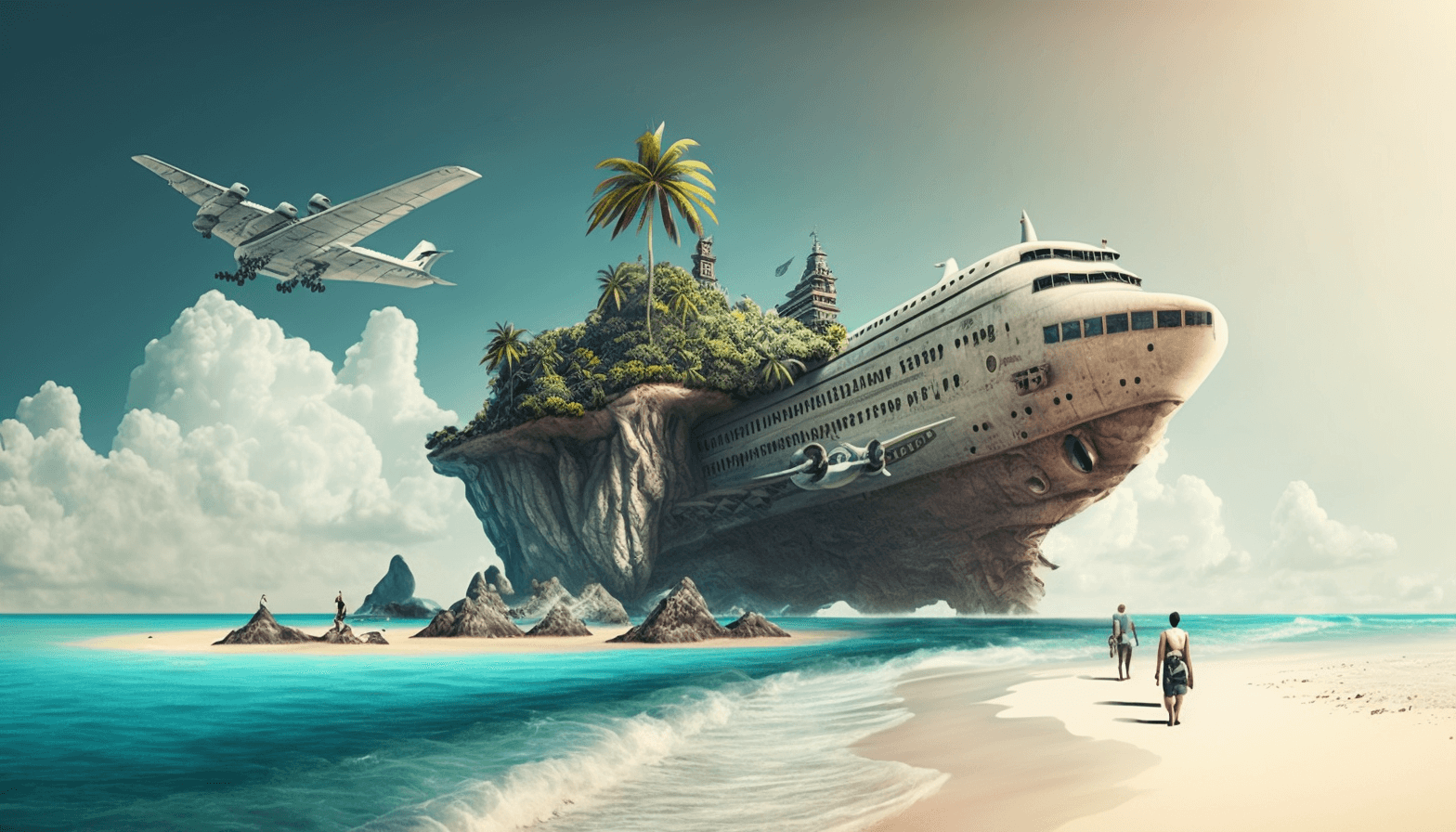 Реалистичный Остров с Летающими аппаратами Midjourney