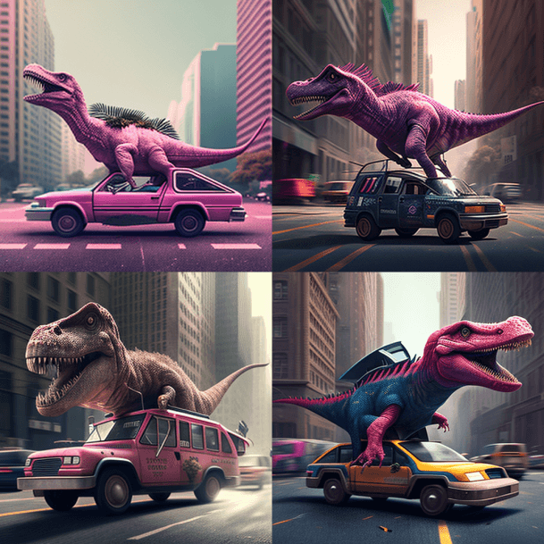Динозавр на машине