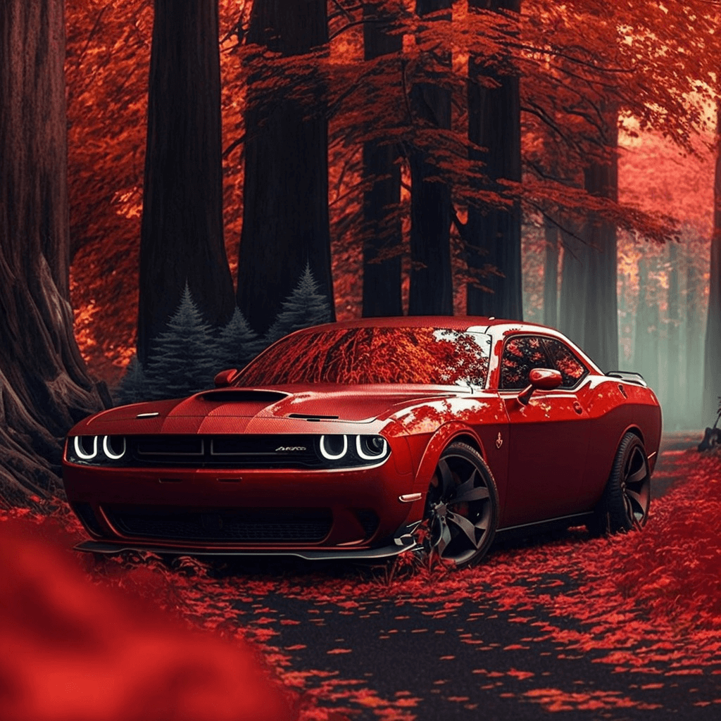 Красный Dodge Challenger Midjourney